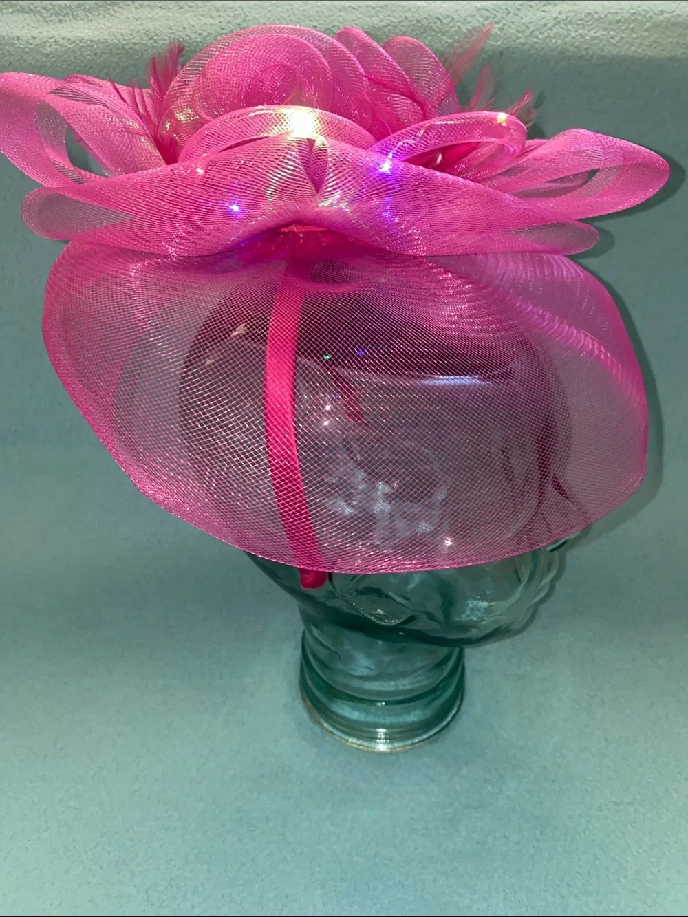 FASCINATOR light up mesh fuchsia pink headband elegant floral fun NEW size OSFA